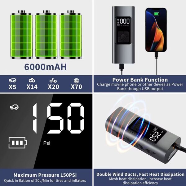 Пренослива електрична пумпа за гуми – со дисплеј и повеќе приклучоци